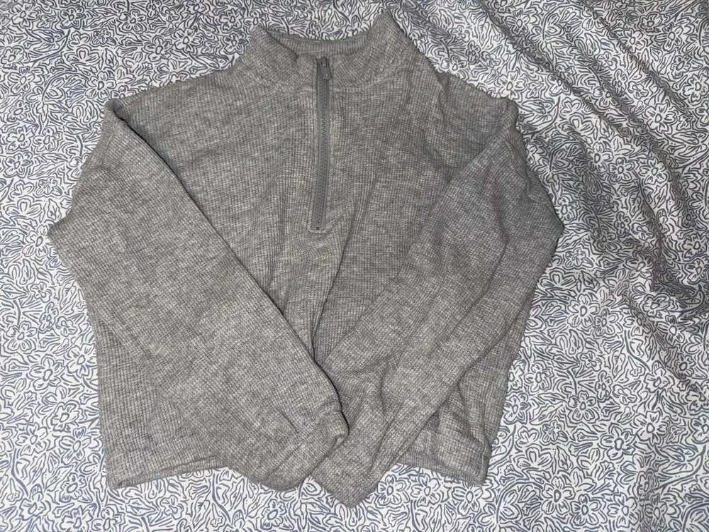 Old Navy Gray Thermal Knit Mock Neck Quarter Zip Pullover Sweater Kids Size S (6